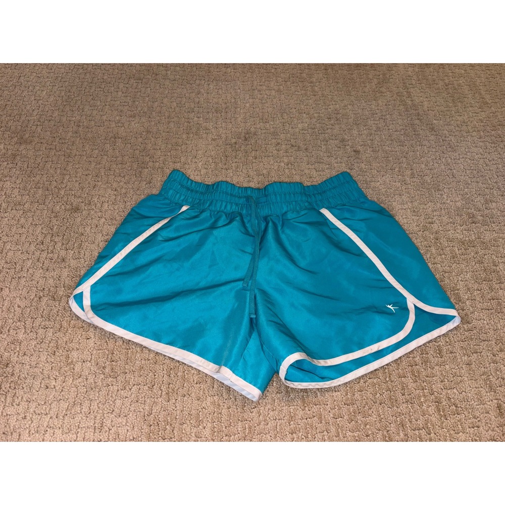 Danskin Now Teal Water Blue Dolphin Athletic Shorts White Trim DL23B25 Small 4-6